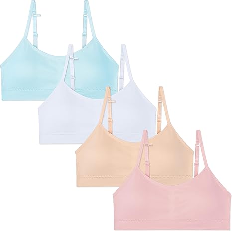 4 Pack Girls Padded Training Bras - Crop Cami Bras for Girls with Removable Padding