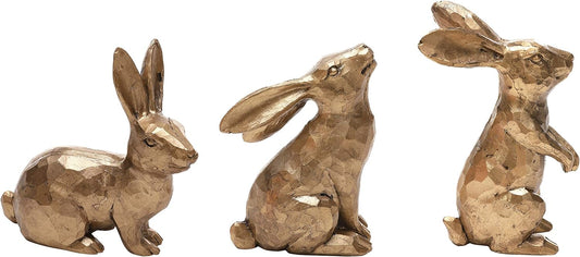 Golden Polyresin Bunny Figurines