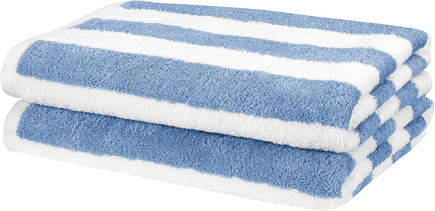 white and blue striped beach towel