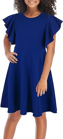 Girl's Flutter Sleeve Dress (Blue)