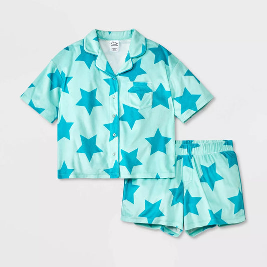 Girls' Short Sleeve Button-Up Pajama Set